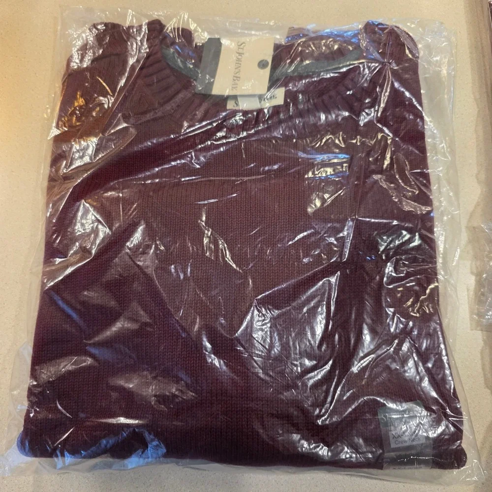 St Johns Bay Sweater Mens XXL, 2X Pullover‎ Crew Neck Burgundy 100% Cotton NWT